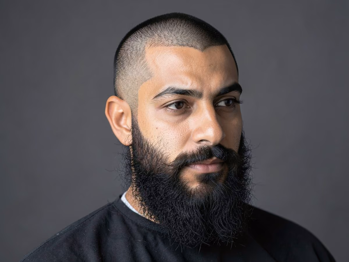 Man with a hipster buzz cut with beard