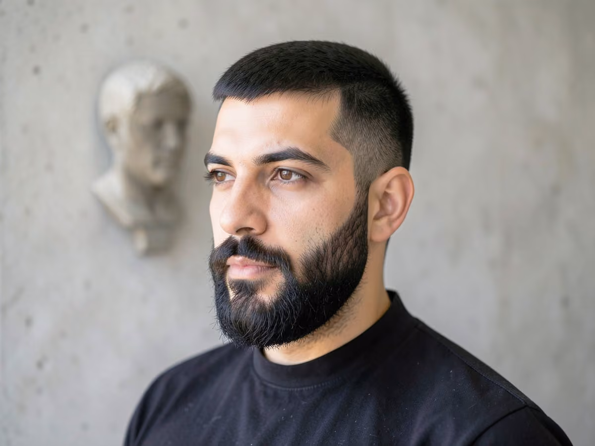 Man with a hipster caesar cut