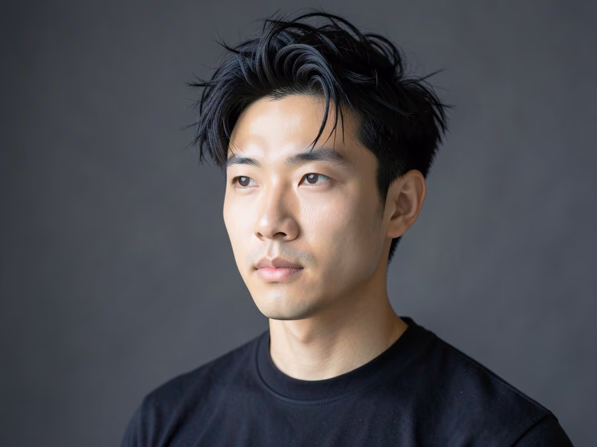 Man with a hipster messy bedhead haircut