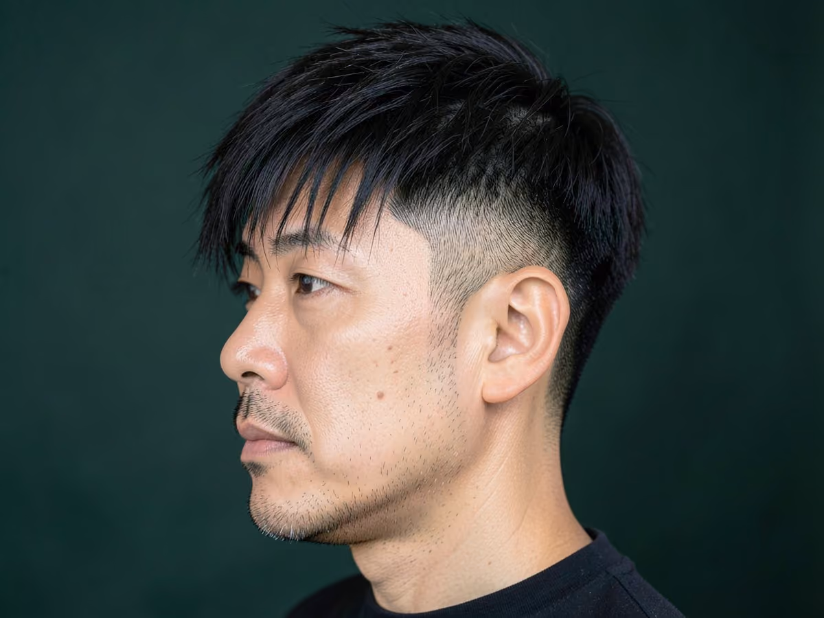 Man with a hipster messy fringe haircut