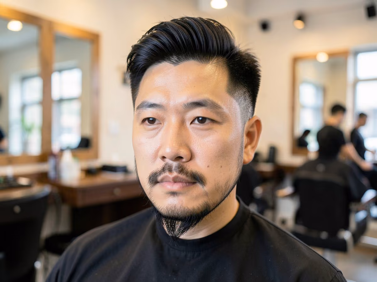 Man with a hipster pompadour with ducktail beard