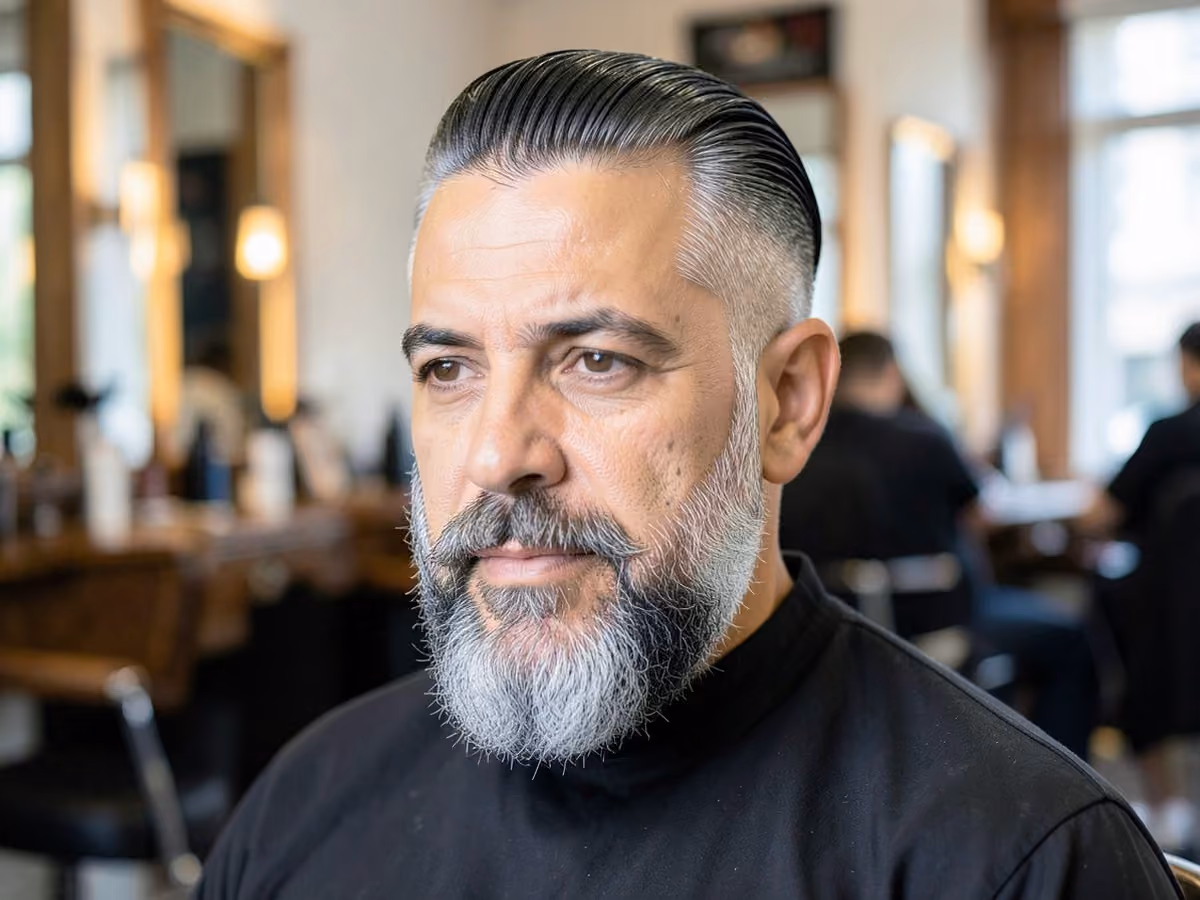 Man with a hipster slick back with full beard