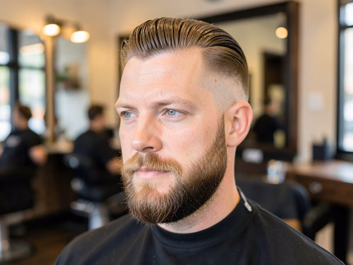 Man with a hipster slick back with low fade