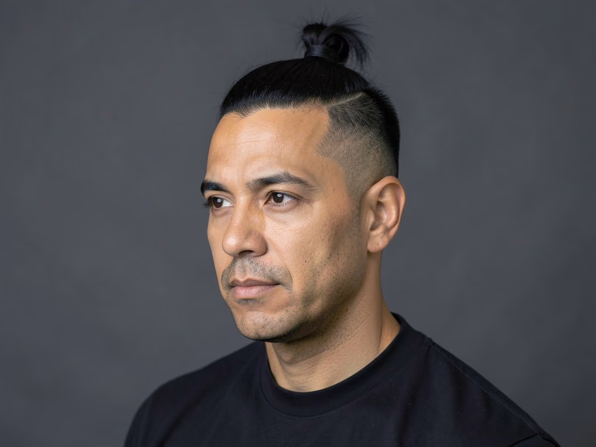 Man with a hipster top knot