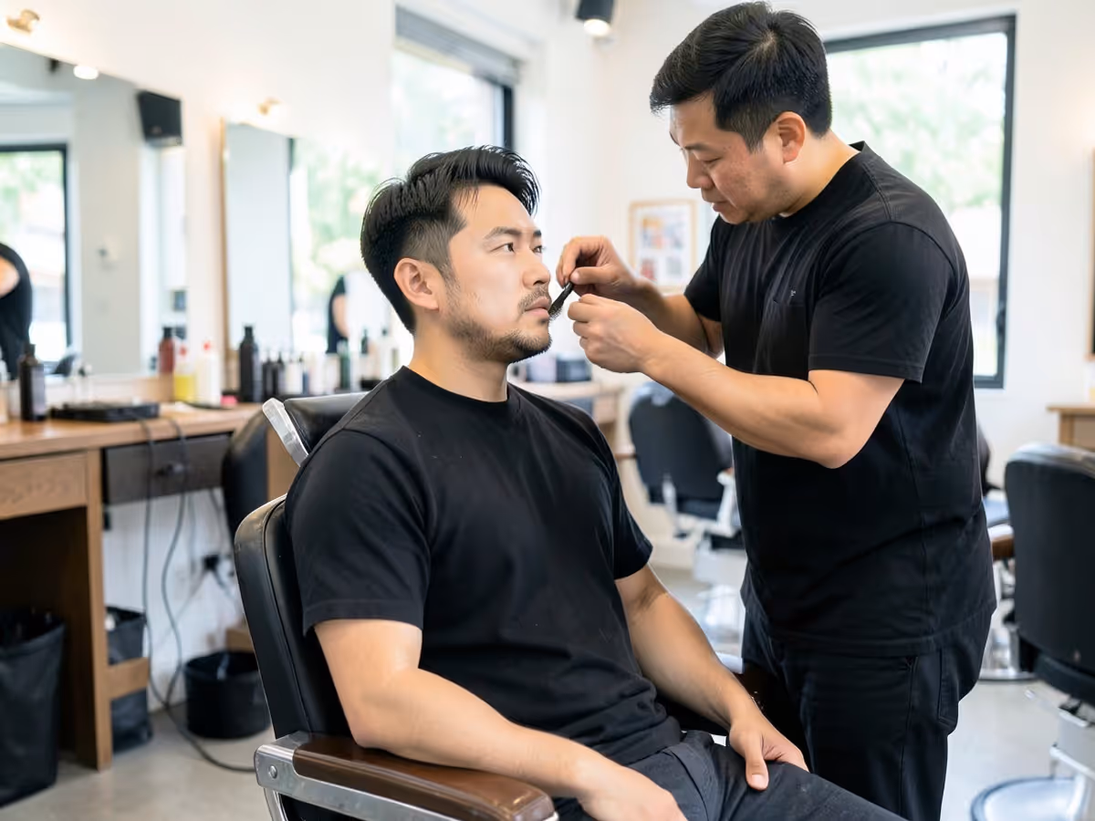 Client in a barber chair during a booked appointment