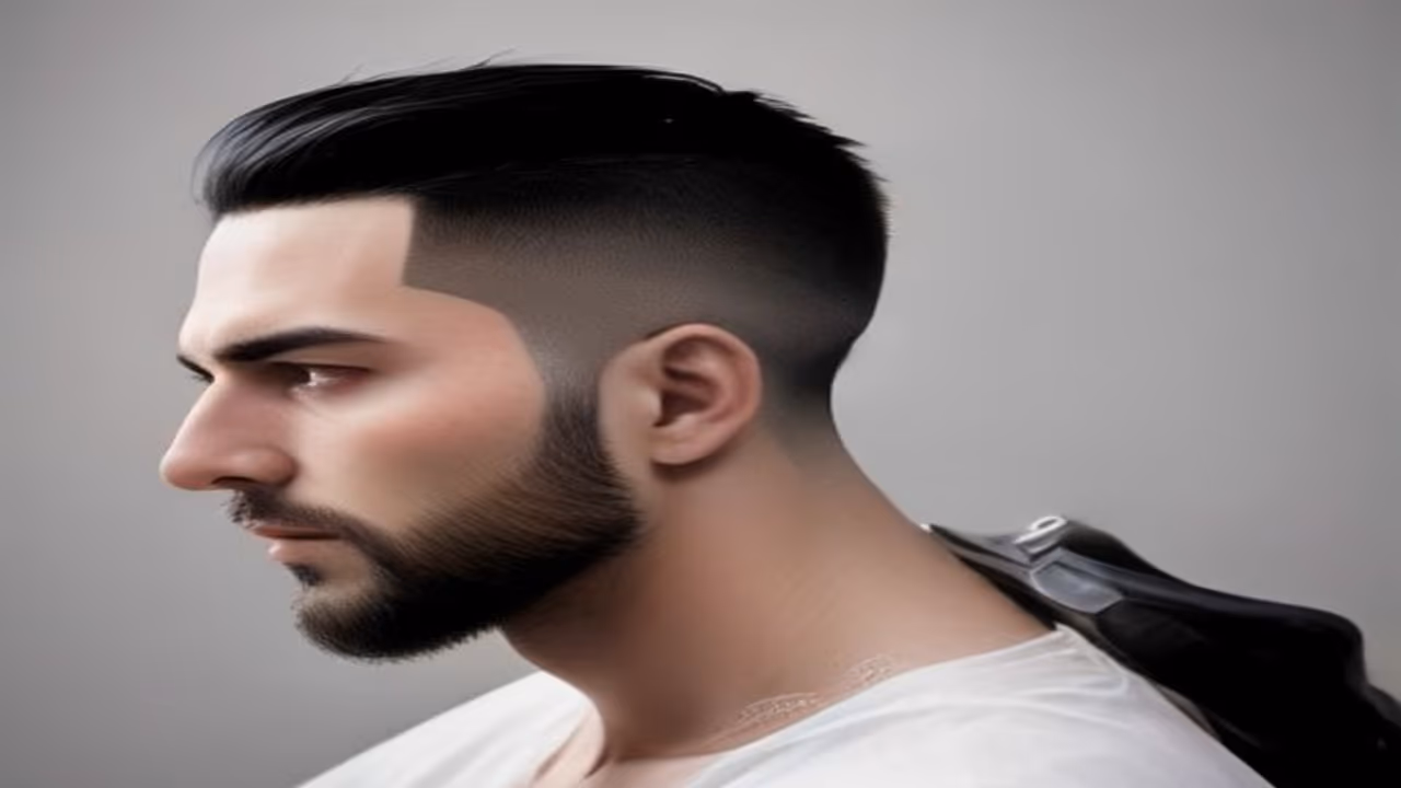 Close-up showing the correct beard neckline position two fingers above the Adam's apple