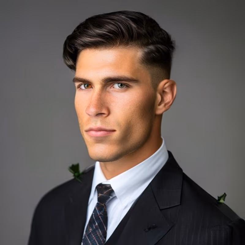 Ivy League Side Part hairstyle for men 2026 — Ivy League variation, best for Polished, formal, professional looks, modern barbering by Master Stylist Jessica Hamilton