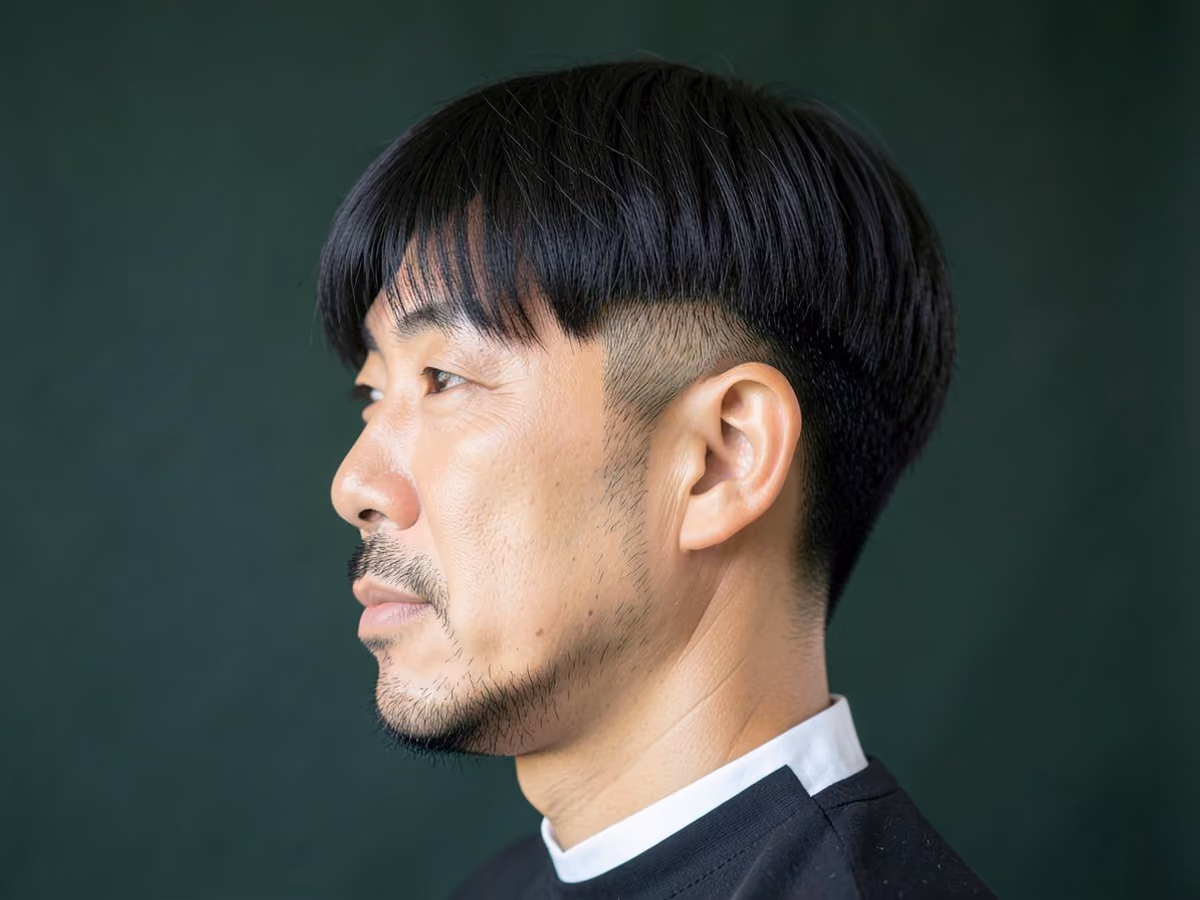 Man with a layered bowl cut