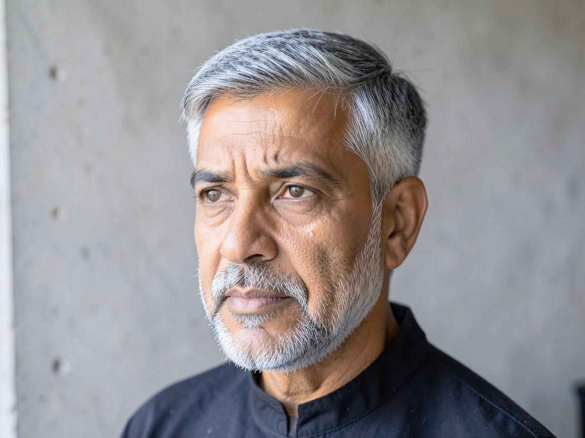 Man with a layered caesar cut