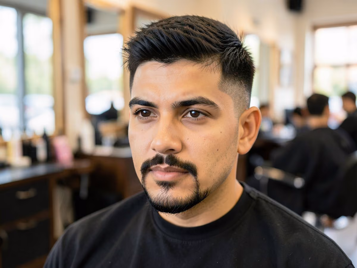 Man with a layered crop with goatee haircut
