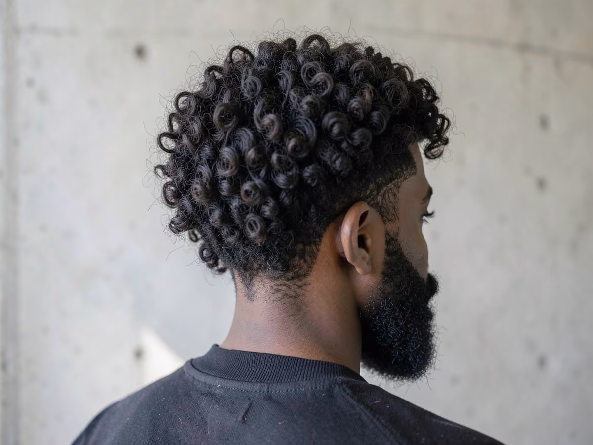 Man with a layered curly hair