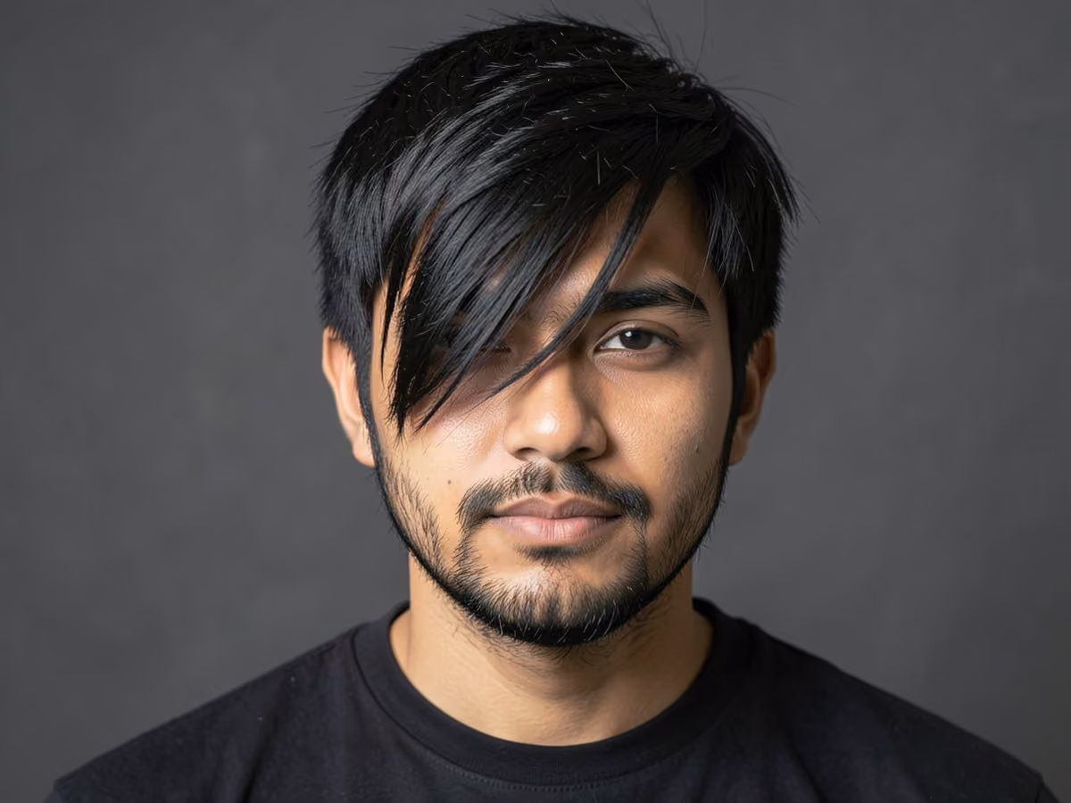 Man with a layered emo hair