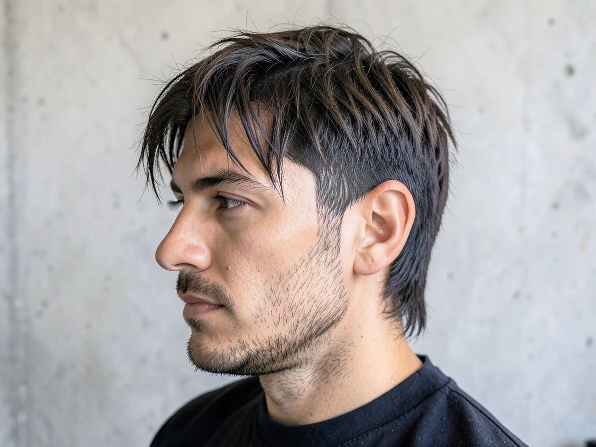 Man with a layered grunge hair