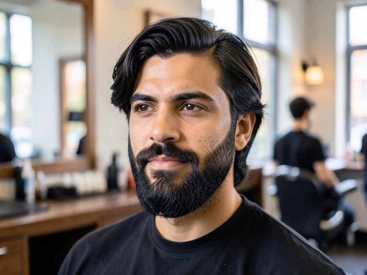 Man with a layered hair with full beard