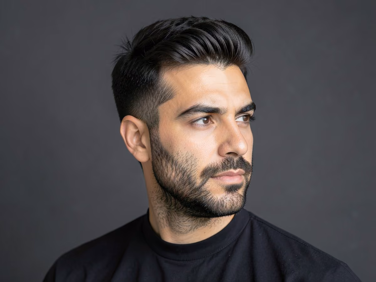 Man with a layered hair with stubble