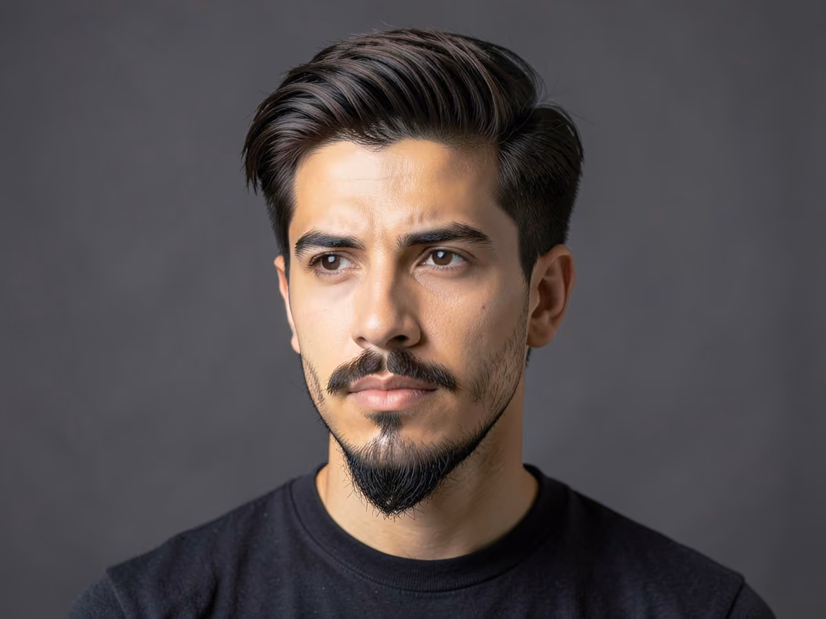 Man with a layered hair with van dyke