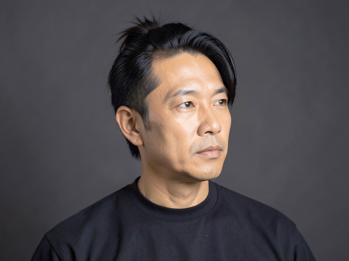 Man with a layered half up hair