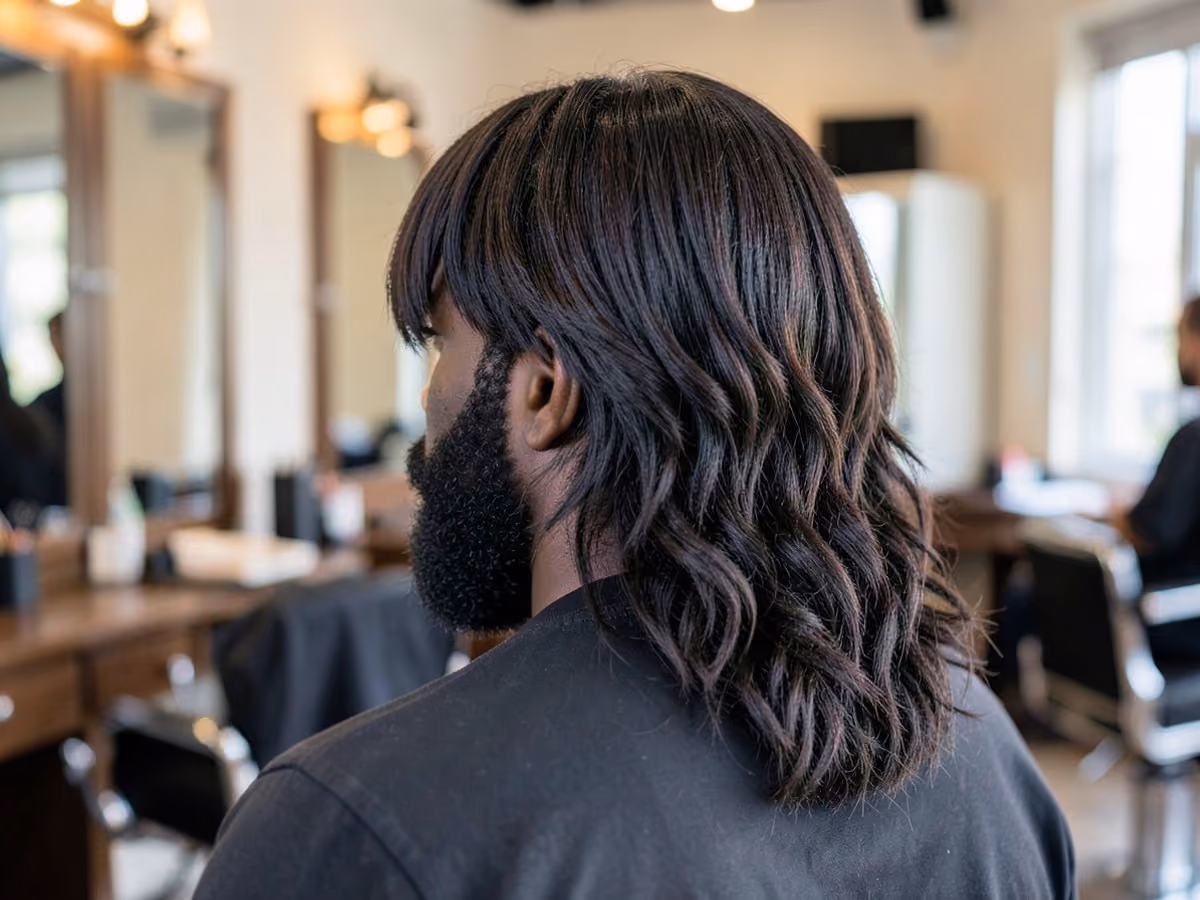 Man with a layered long hair with fringe