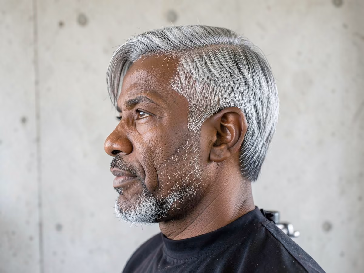 Man with a layered middle part