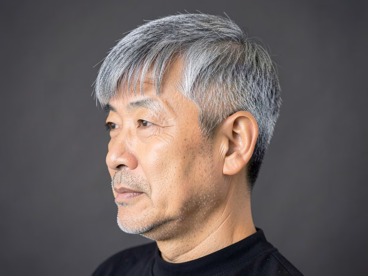 Man with a layered short fringe haircut