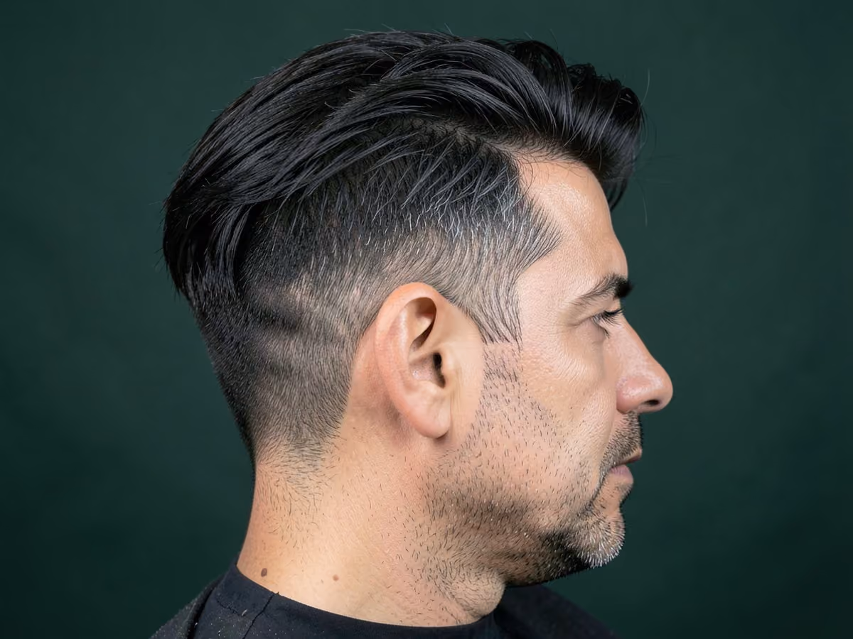 Man with a layered swept back hair