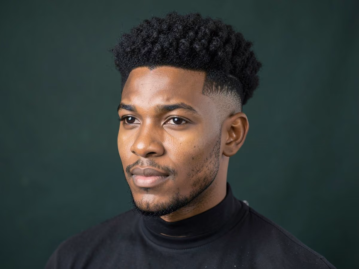 Man with a layered tapered afro haircut