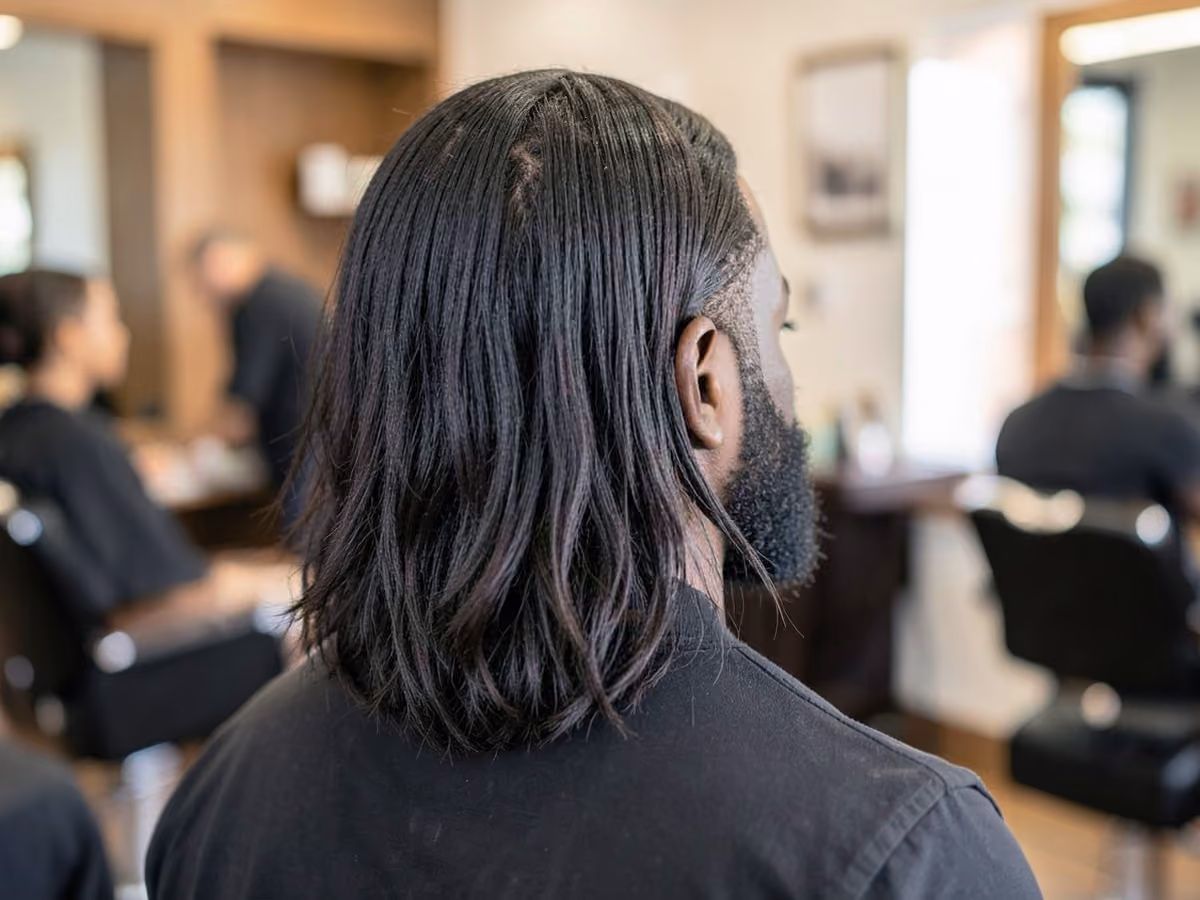 Man with a long layered haircut