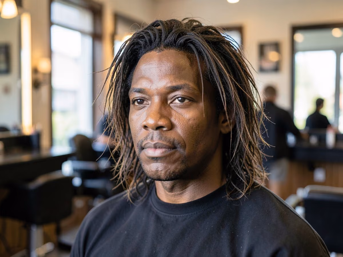 Man with a long layered surfer hair