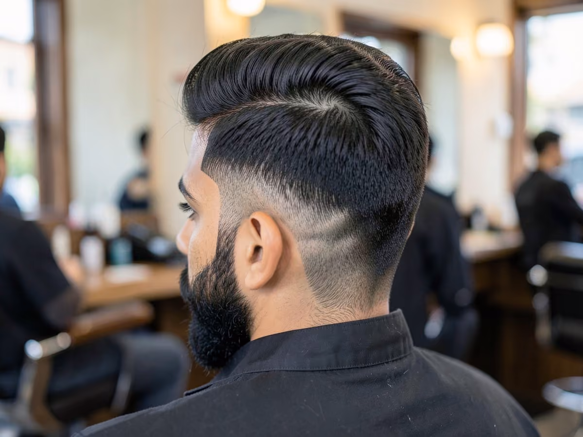 Man with a boxed corner line up haircut