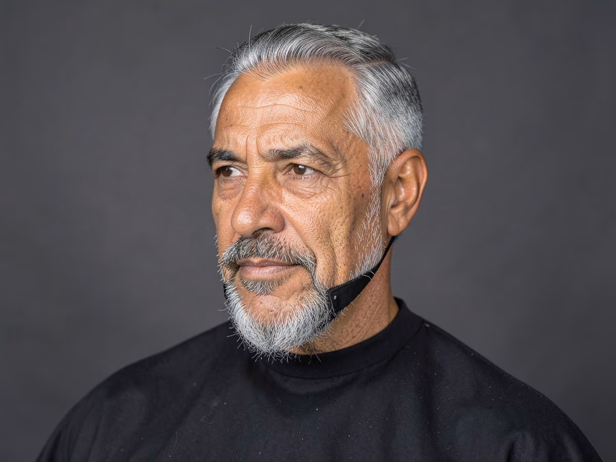 Man with a line up with chin strap haircut