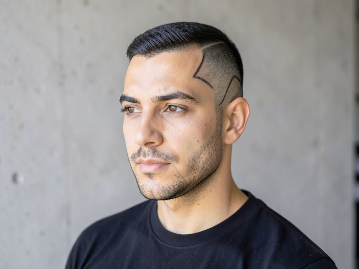 Man with a line up with design line haircut