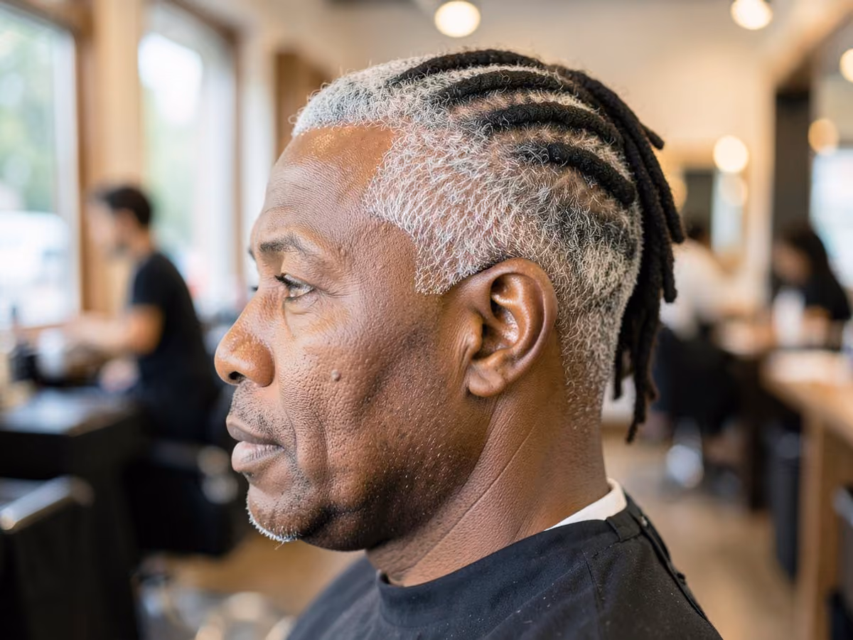 Man with a line up with locs haircut