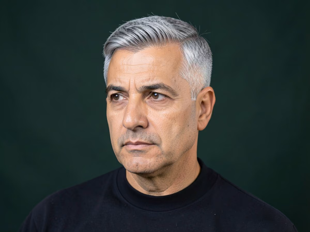 Man with a line up with low taper haircut