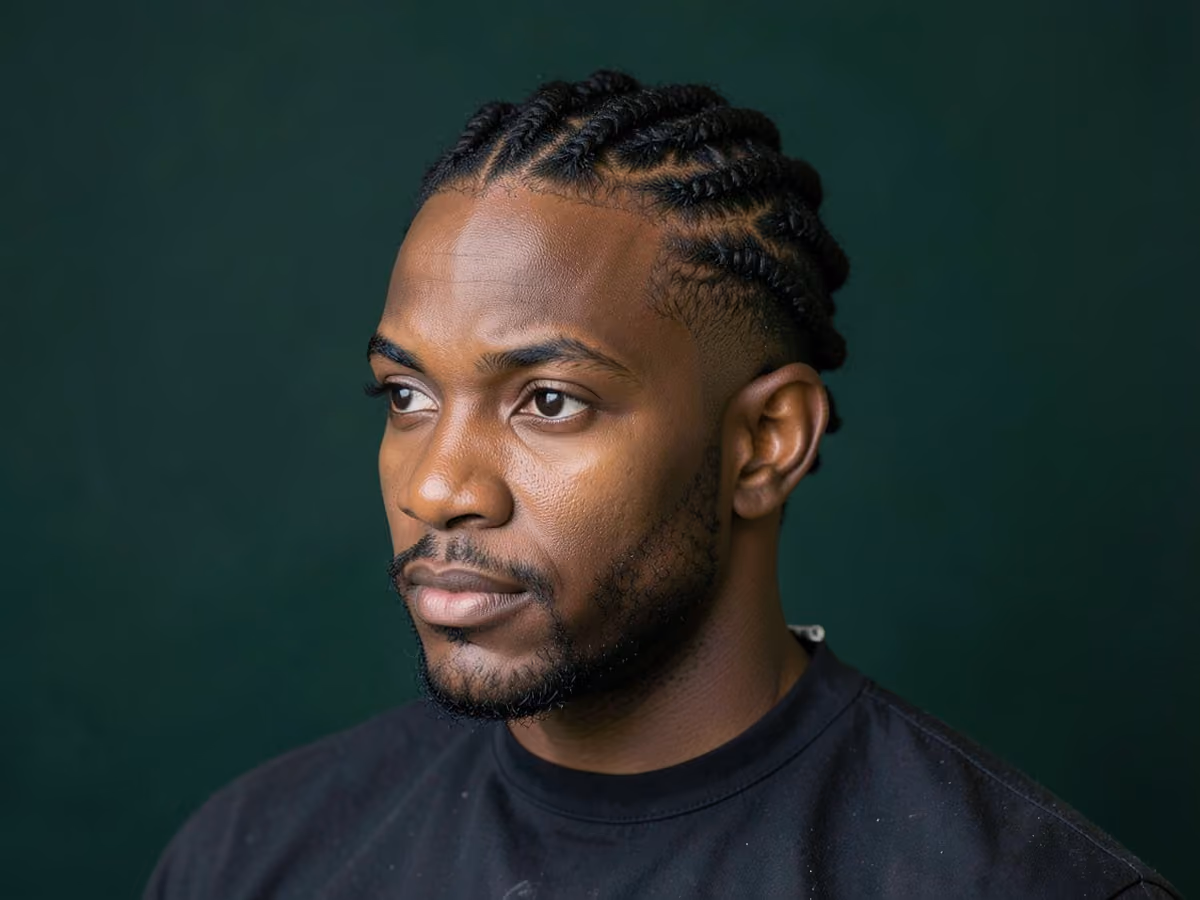 Man with a line up with twists haircut