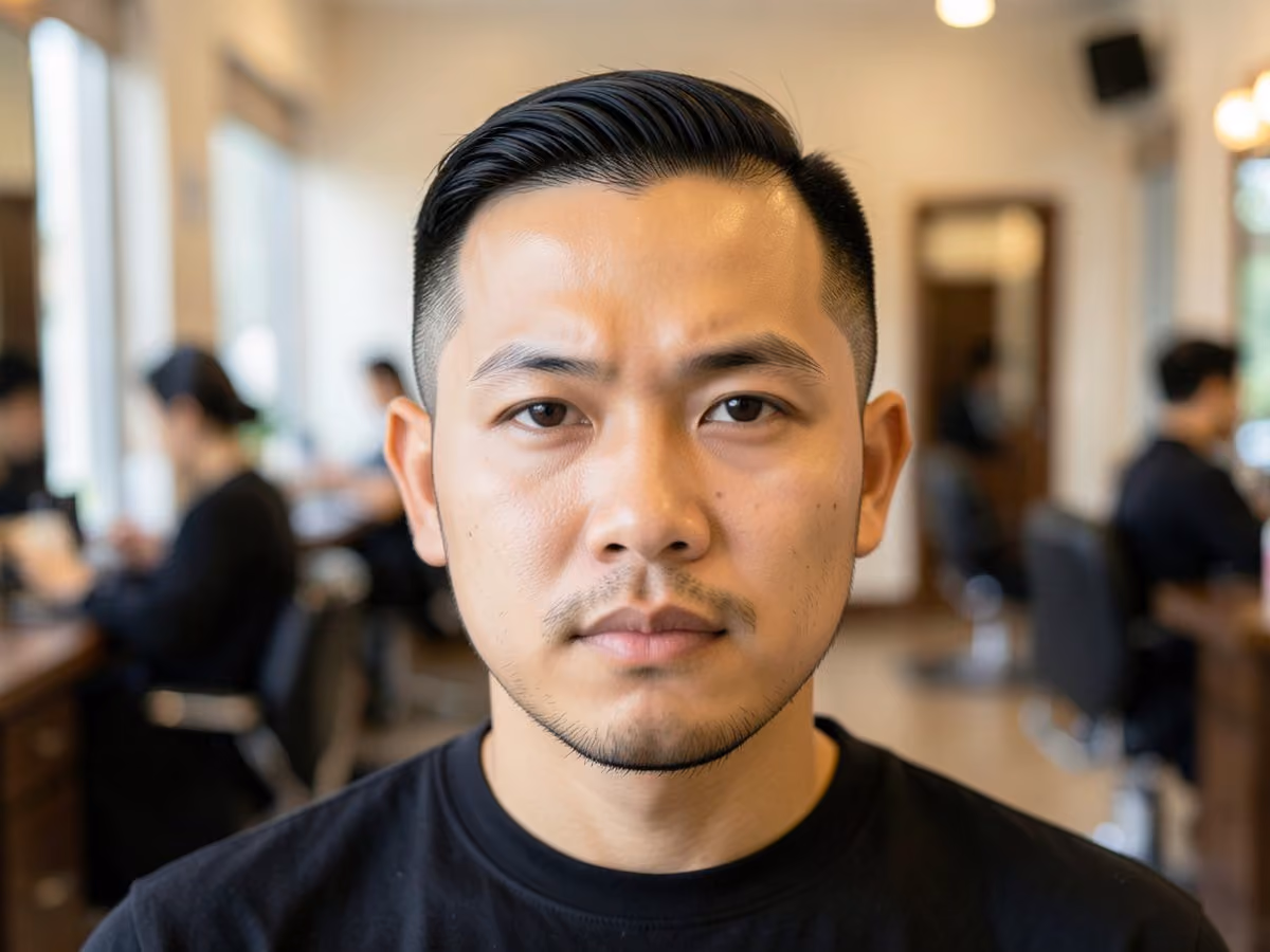 Man with a receding hairline edge up