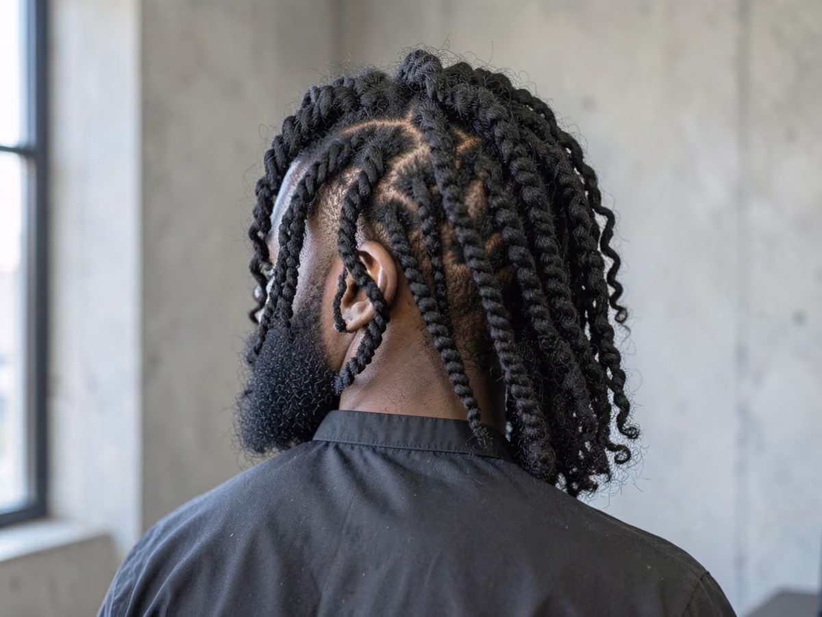 Man with a long coily hair