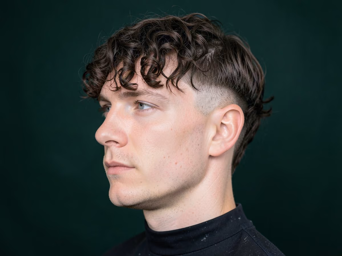 Man with a long curly hair with bangs