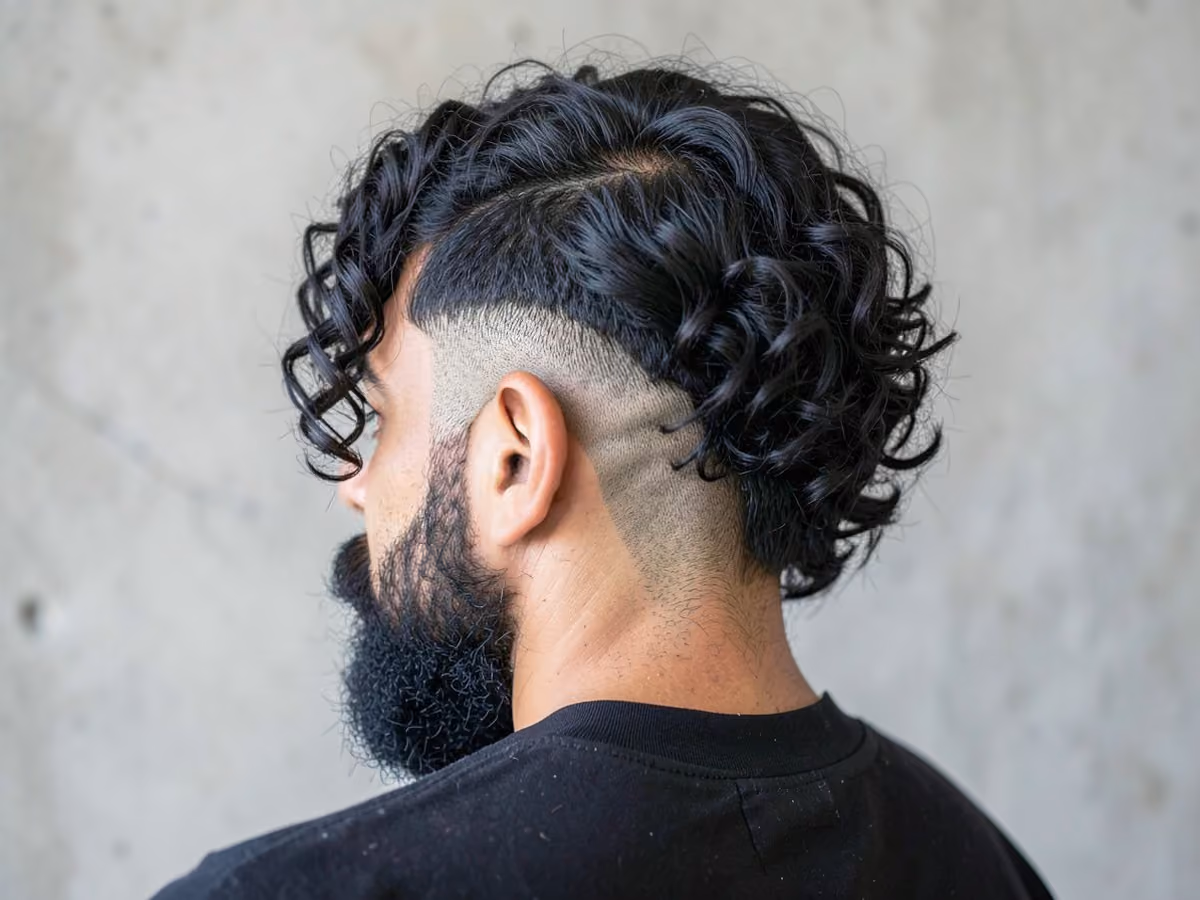 Man with a long curly hair with low fade