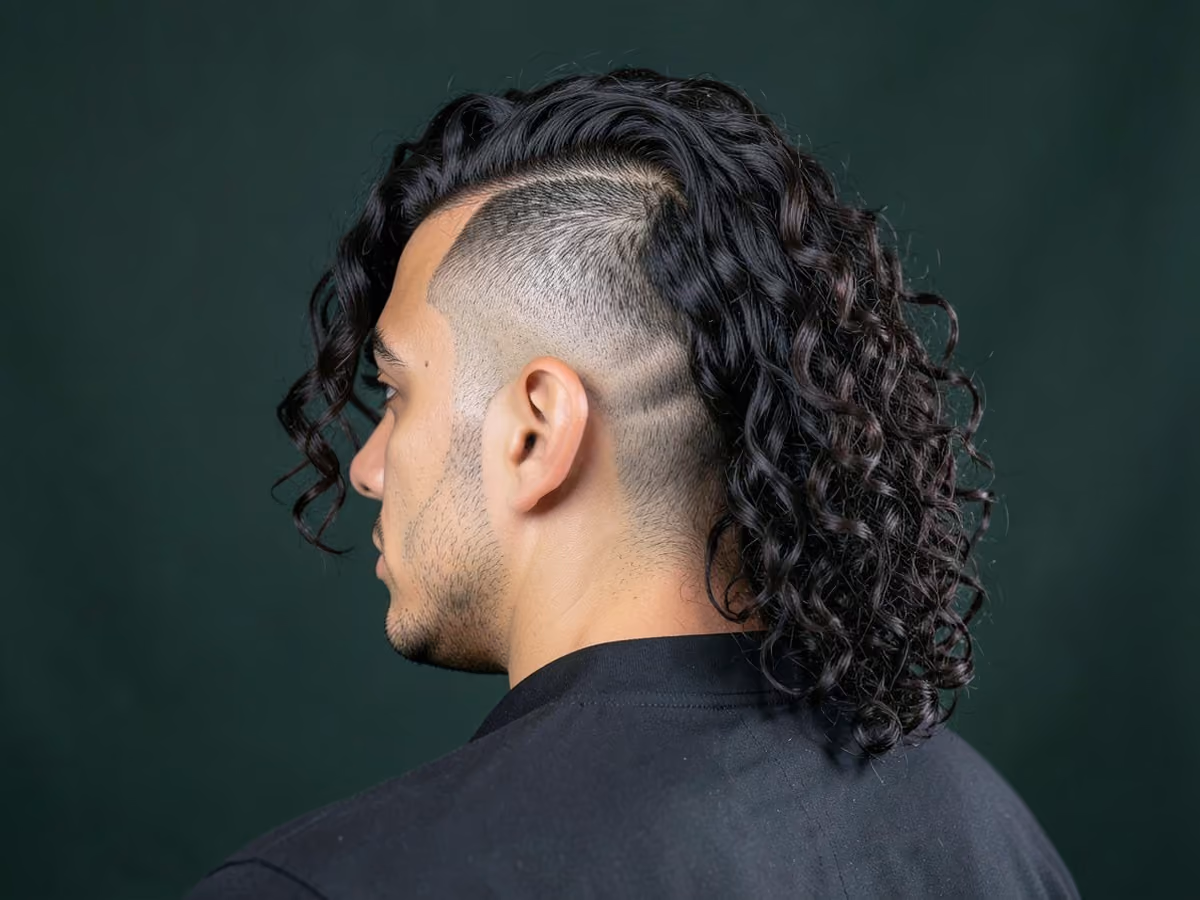 Man with a long curly hair with side shave