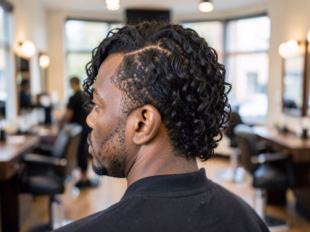 Man with a long curly middle part