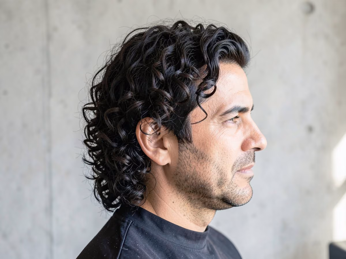 Man with a long loose curls haircut