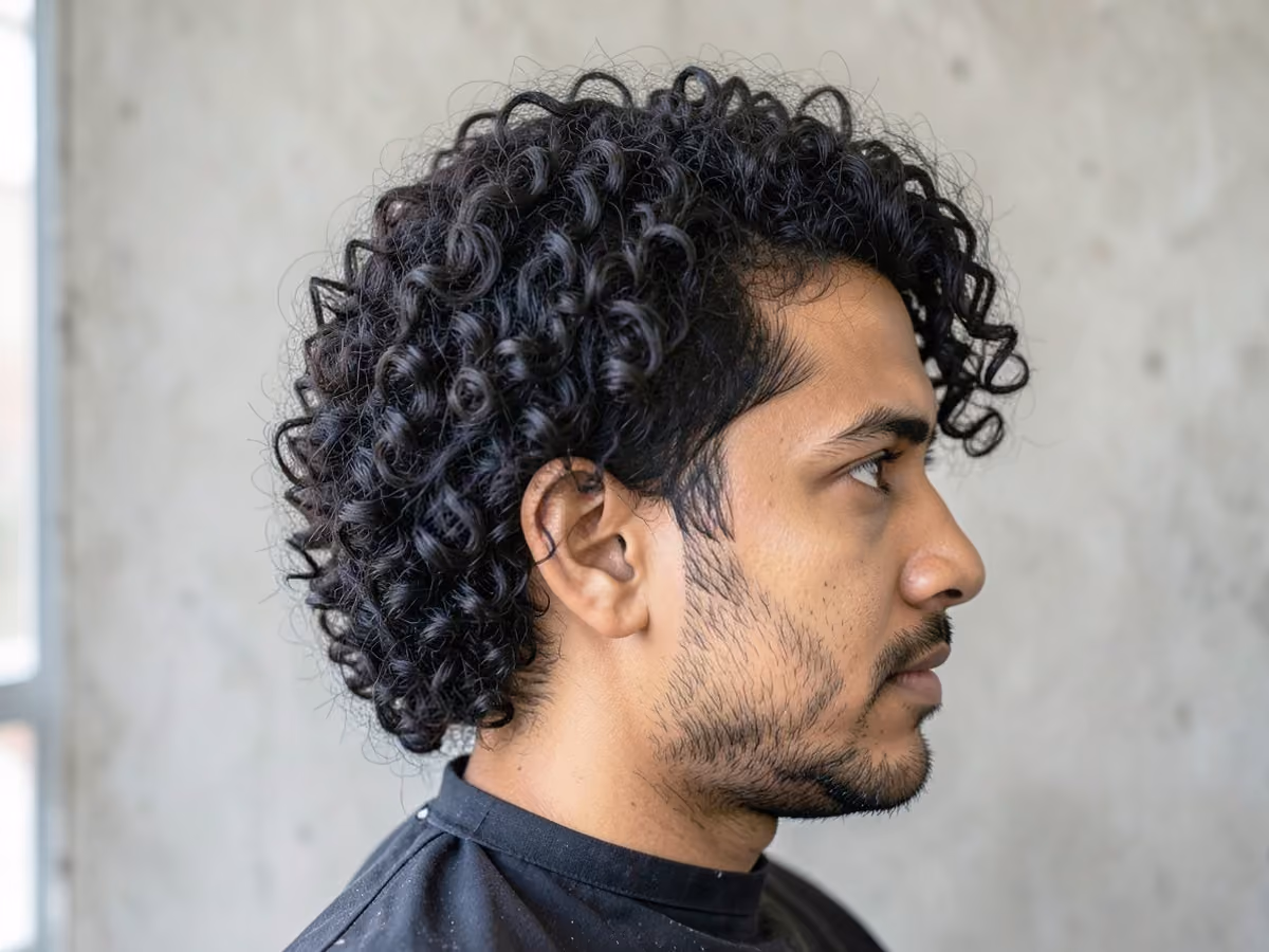 Man with a long thick curly hair