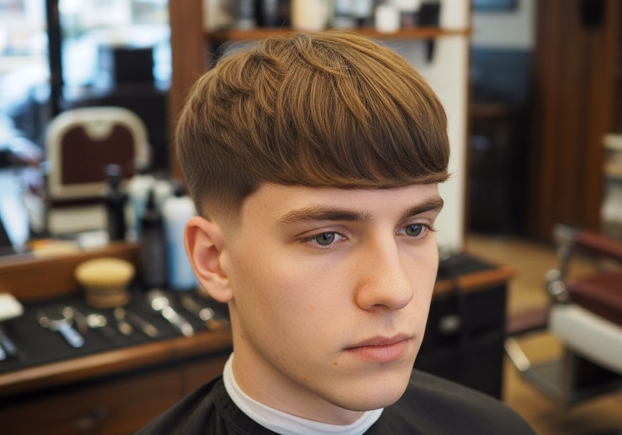 Modern Rounded Bowl Cut hairstyle for men 2026 — haircuts for long faces variation, best for long faces + straight or wavy hair, modern barbering by Master Stylist Jessica Hamilton