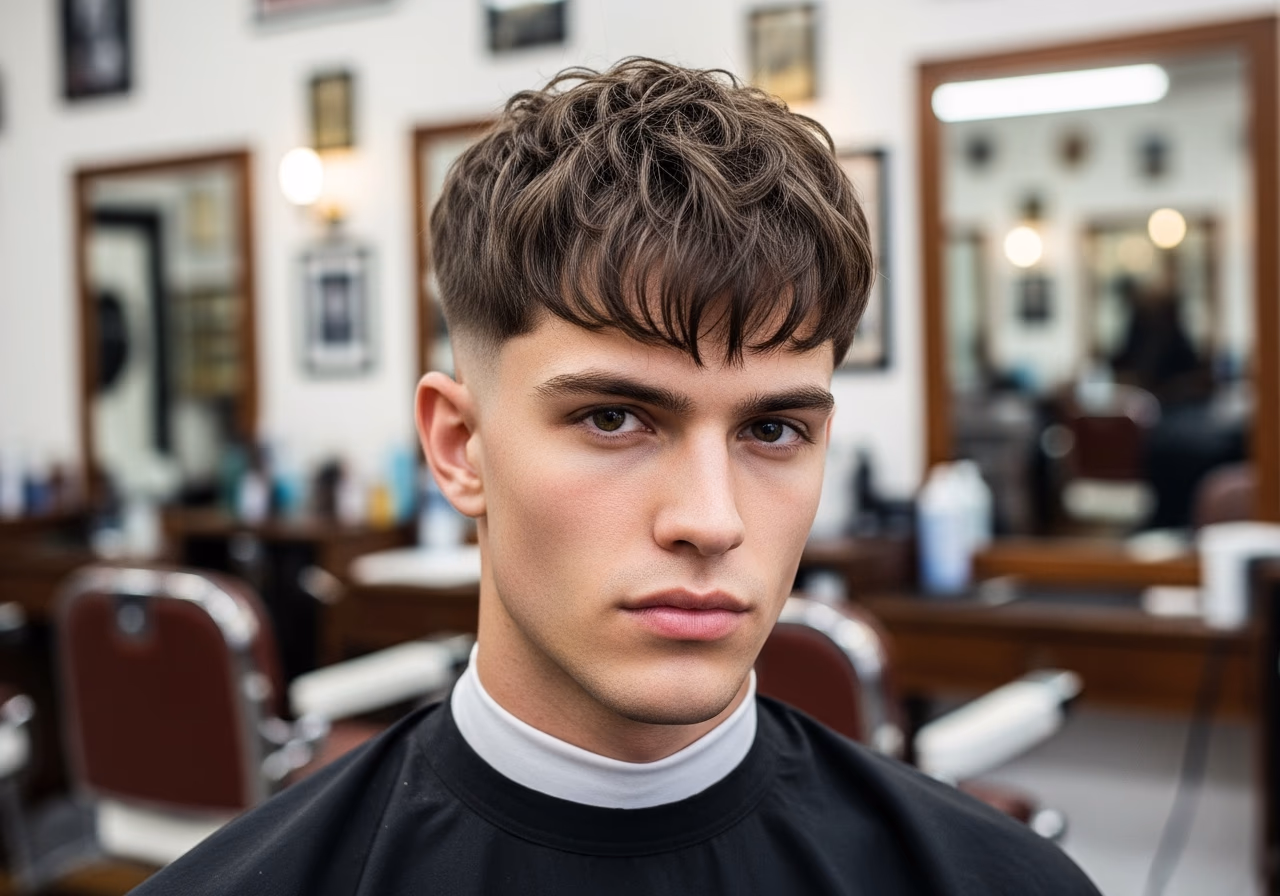 Rounded Messy Top Crop hairstyle for men 2026 — haircuts for long faces variation, best for long faces + wavy hair, modern barbering by Master Stylist Jessica Hamilton