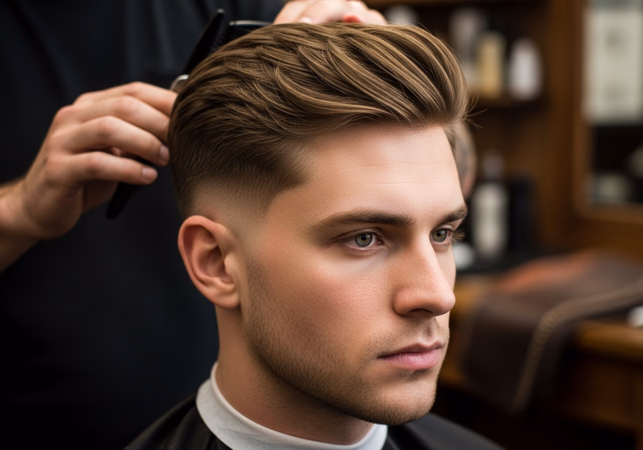 Rounded Side Volume Taper hairstyle for men 2026 — haircuts for long faces variation, best for long faces + all hair types, modern barbering by Master Stylist Jessica Hamilton