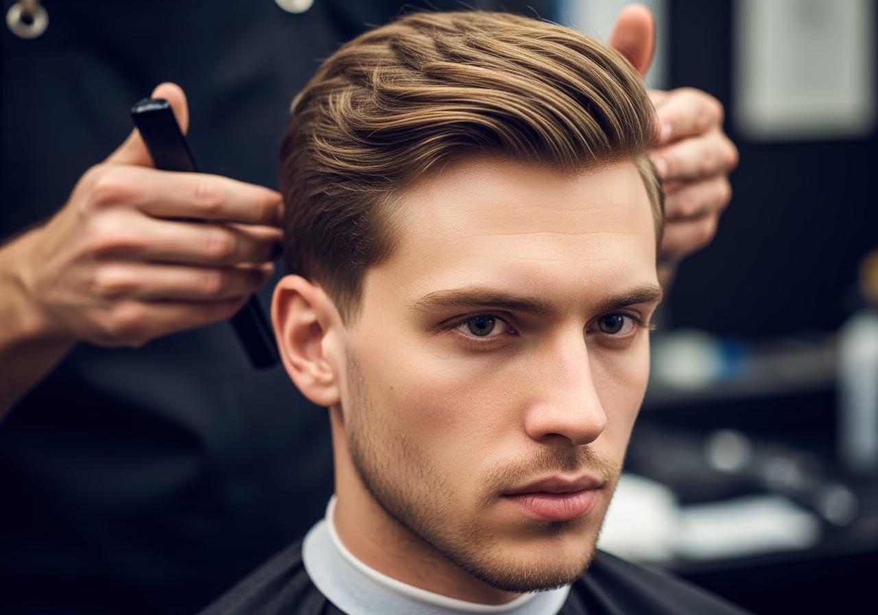 Rounded Temple Boost Crop hairstyle for men 2026 — haircuts for long faces variation, best for long faces + wavy hair, modern barbering by Master Stylist Jessica Hamilton