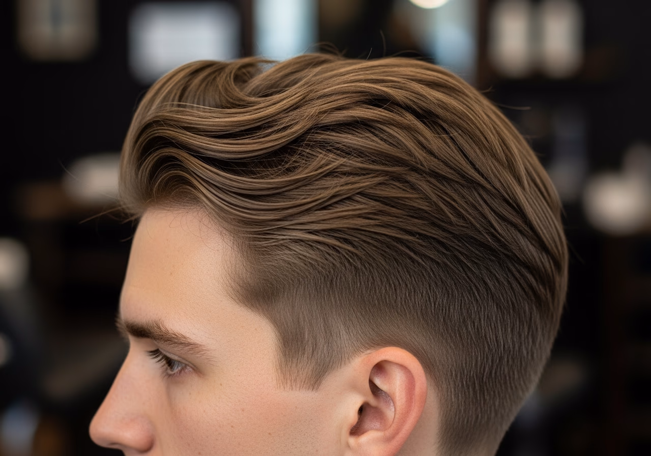 Side Volume Layered Cut hairstyle for men 2026 — haircuts for long faces variation, best for long faces + thick hair, modern barbering by Master Stylist Jessica Hamilton
