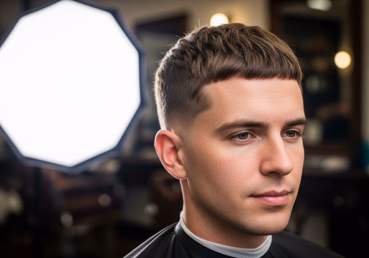 Temple Wide Short Crop hairstyle for men 2026 — haircuts for long faces variation, best for long faces + straight hair, modern barbering by Master Stylist Jessica Hamilton