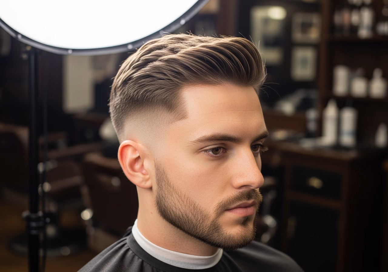 Temple Width Low Fade hairstyle for men 2026 — haircuts for long faces variation, best for long faces + straight hair, modern barbering by Master Stylist Jessica Hamilton