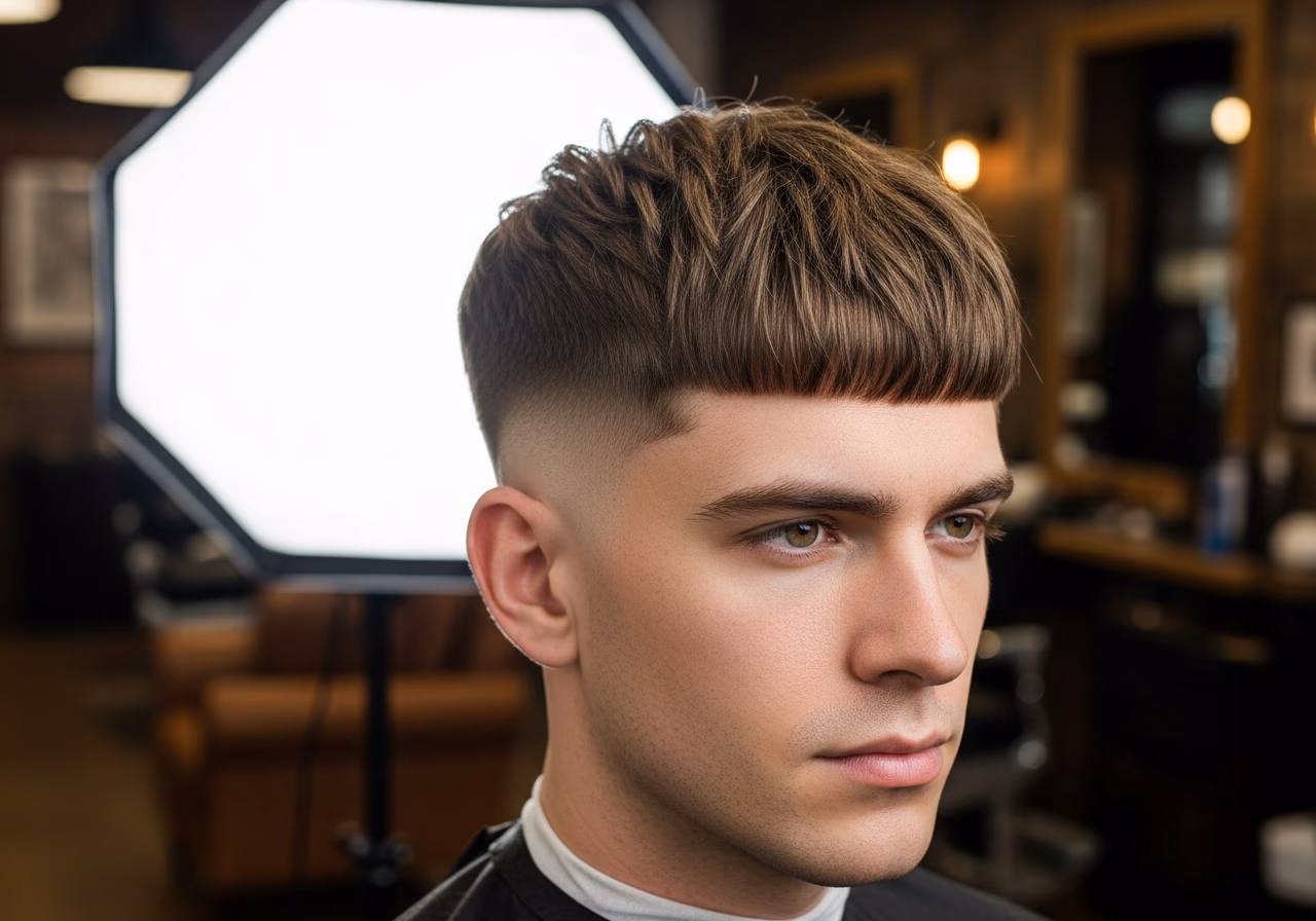 Voluminous Rounded French Crop hairstyle for men 2026 — haircuts for long faces variation, best for long faces + straight hair, modern barbering by Master Stylist Jessica Hamilton